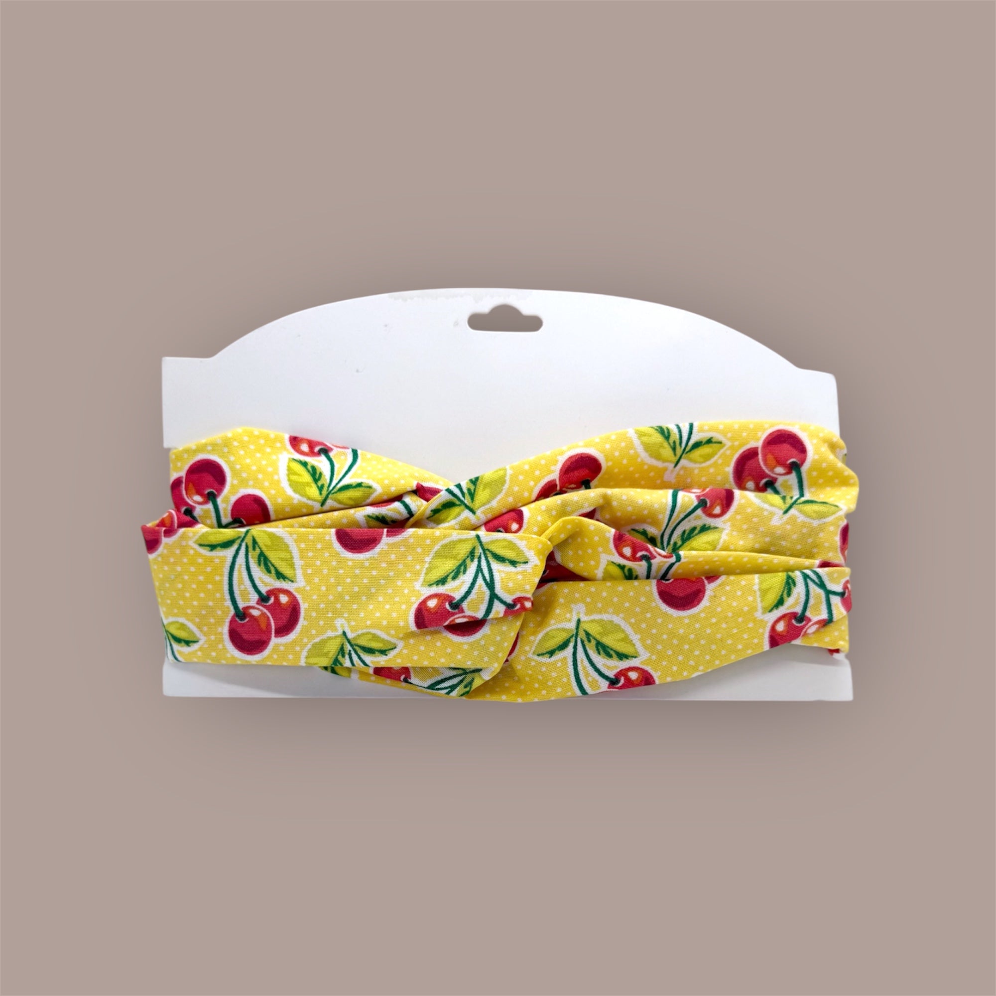 Cotton Twist Headband - Yellow With Cherries Pattern