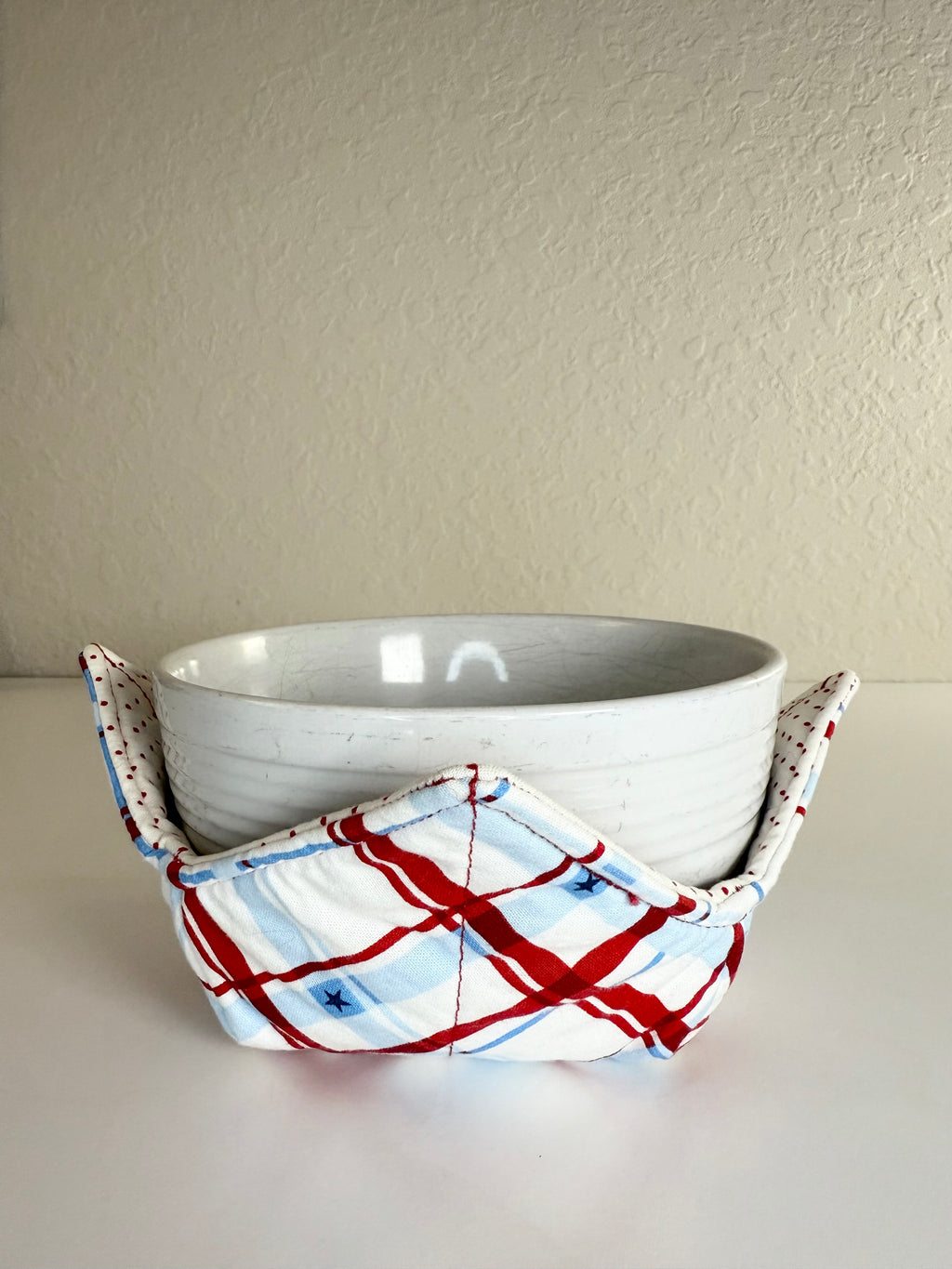 Red, White, and Blue Checkered Pattern - Bowl Cozies