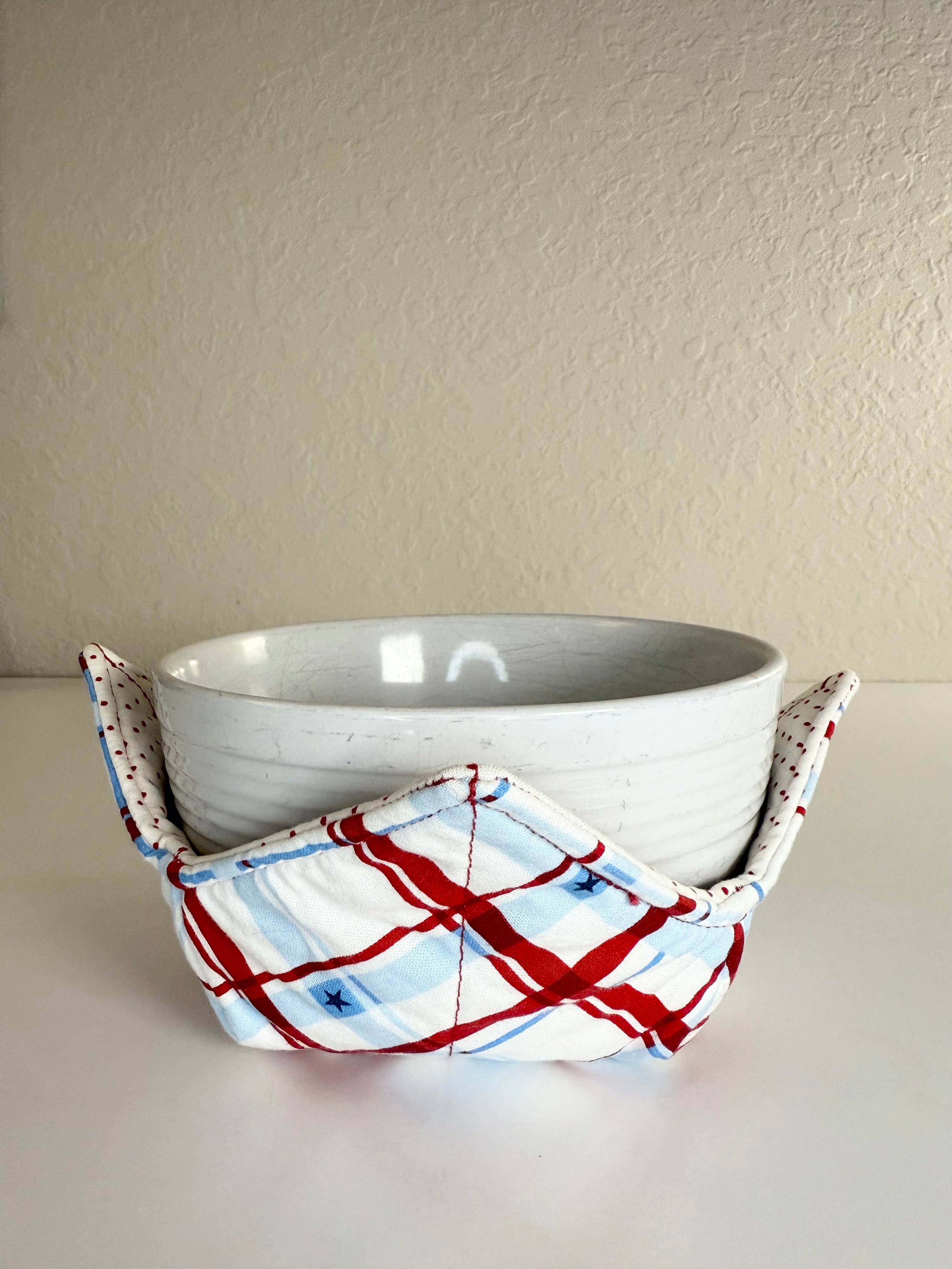 Red, White, and Blue Checkered Pattern - Bowl Cozies