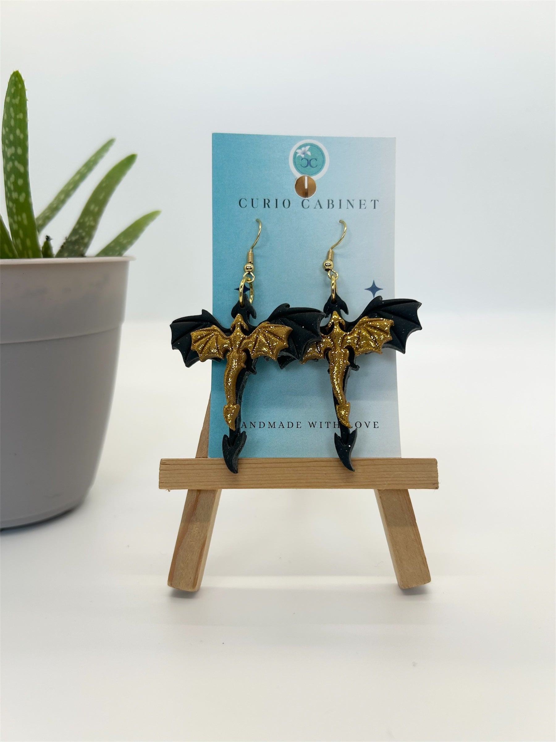 Gold and Black Dragons - Polymer Clay Earrings