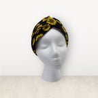 Cotton Twist Headband - Black With Sunflowers Pattern