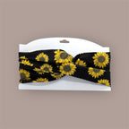 Cotton Twist Headband - Black With Sunflowers Pattern