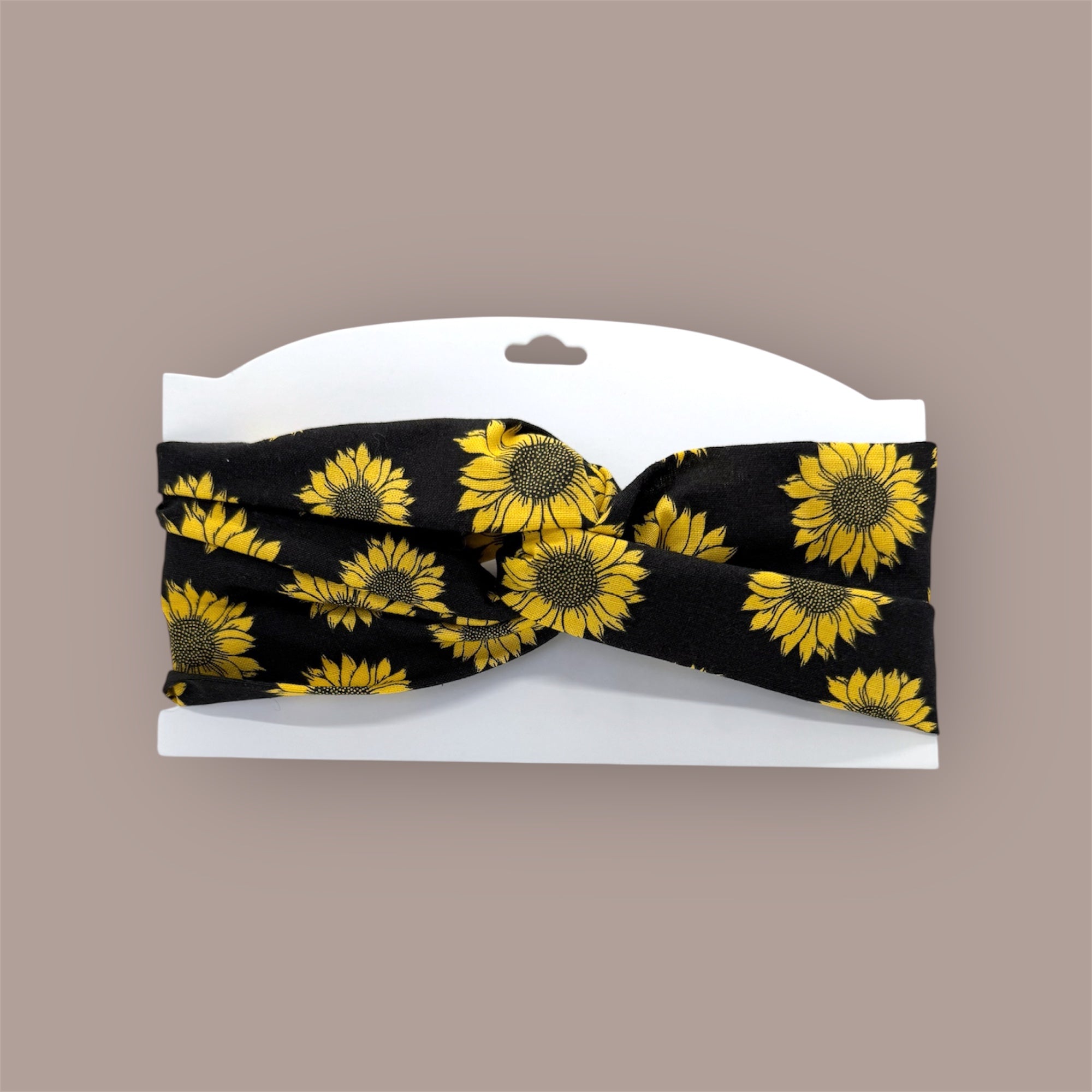 Cotton Twist Headband - Black With Sunflowers Pattern