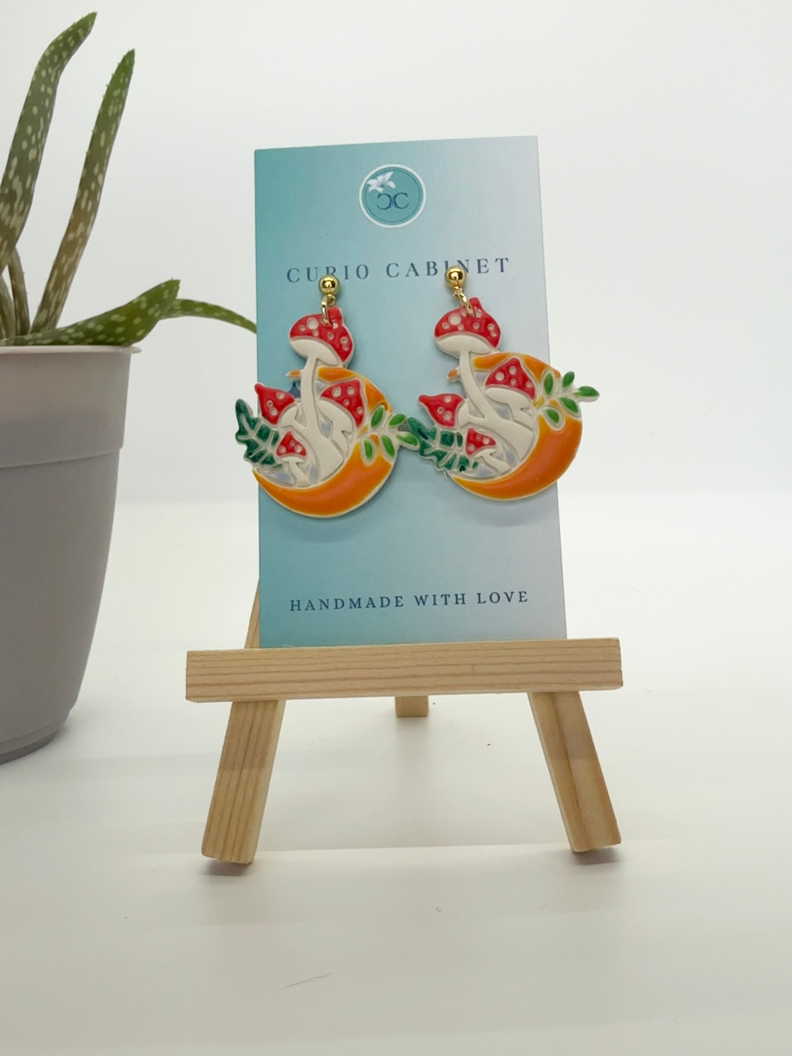 Orange Moon Midnight Mushrooms - Polymer Clay Earrings