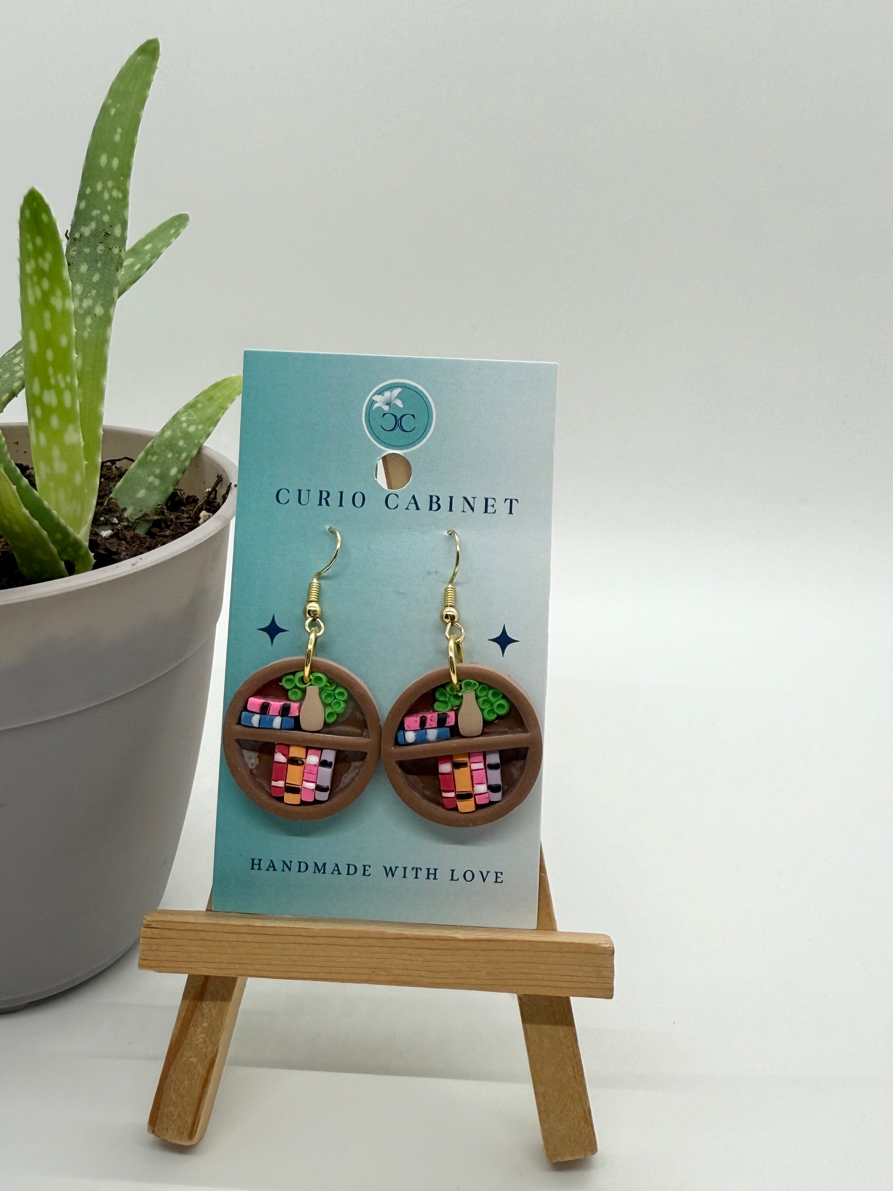 Bookshelf Earrings (Small Circle) - Polymer Clay Earrings