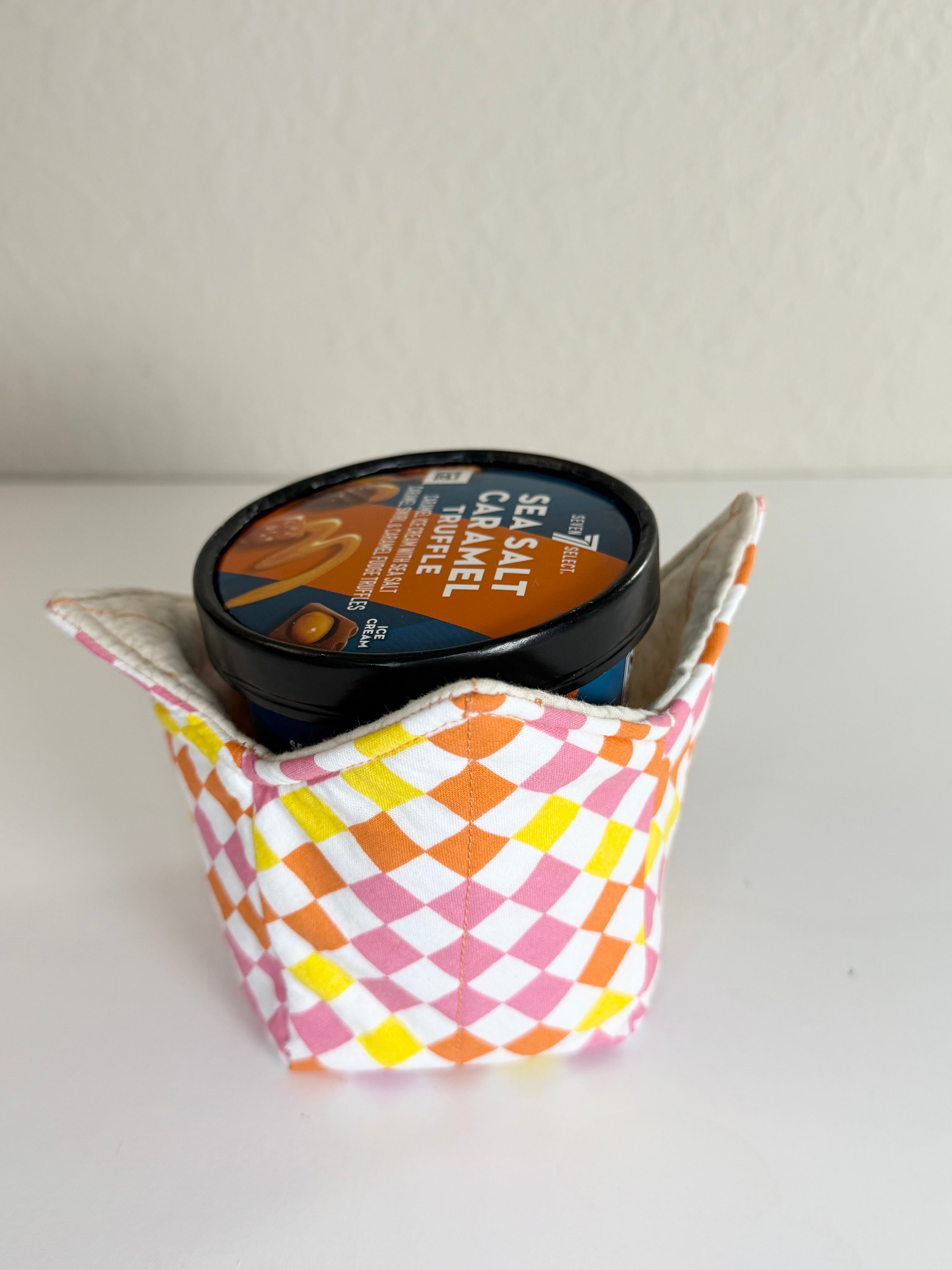 Orange, Pink, and Yellow Checkerboard Pattern - Bowl Cozies