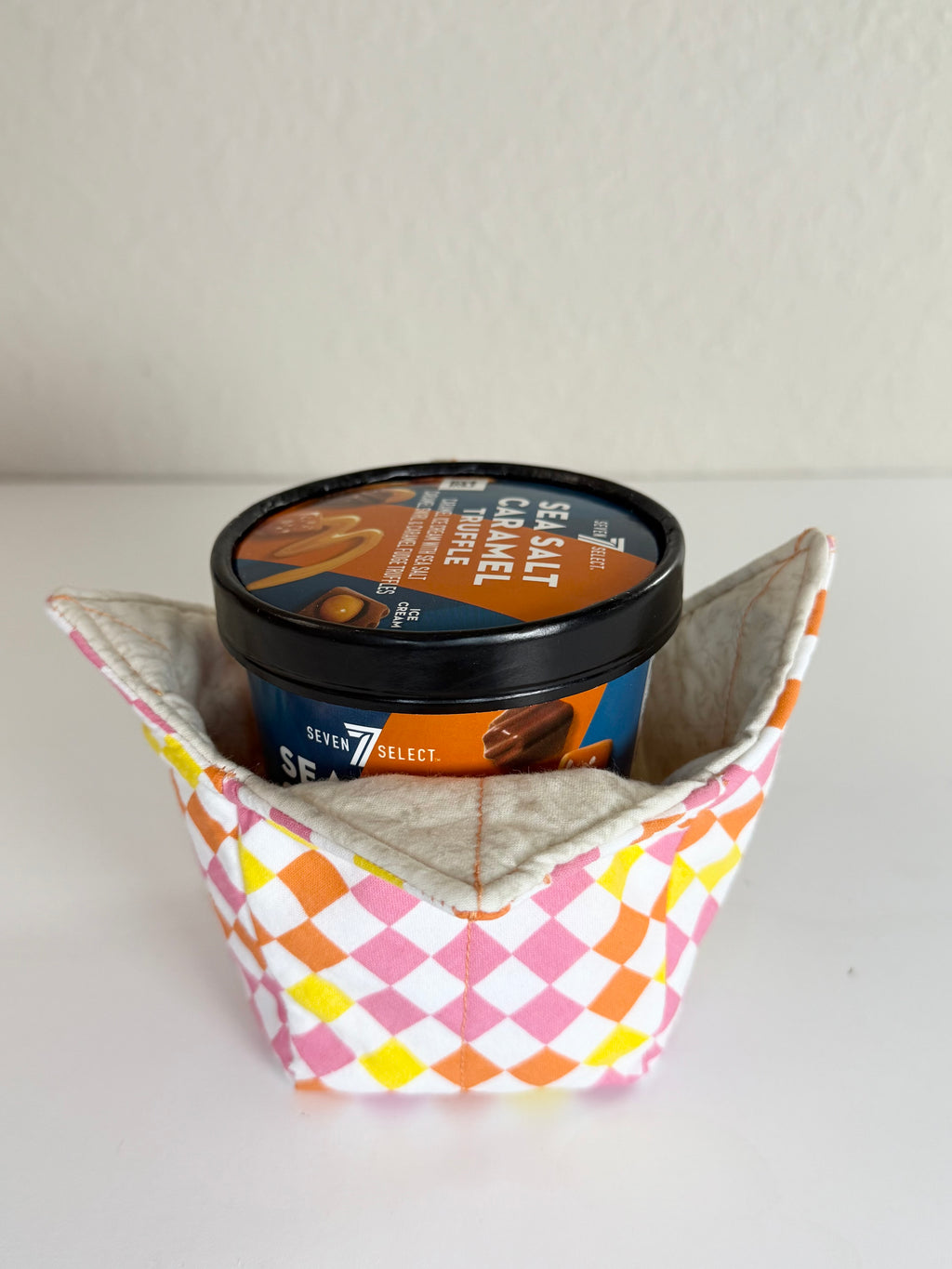 Orange, Pink, and Yellow Checkerboard Pattern - Bowl Cozies