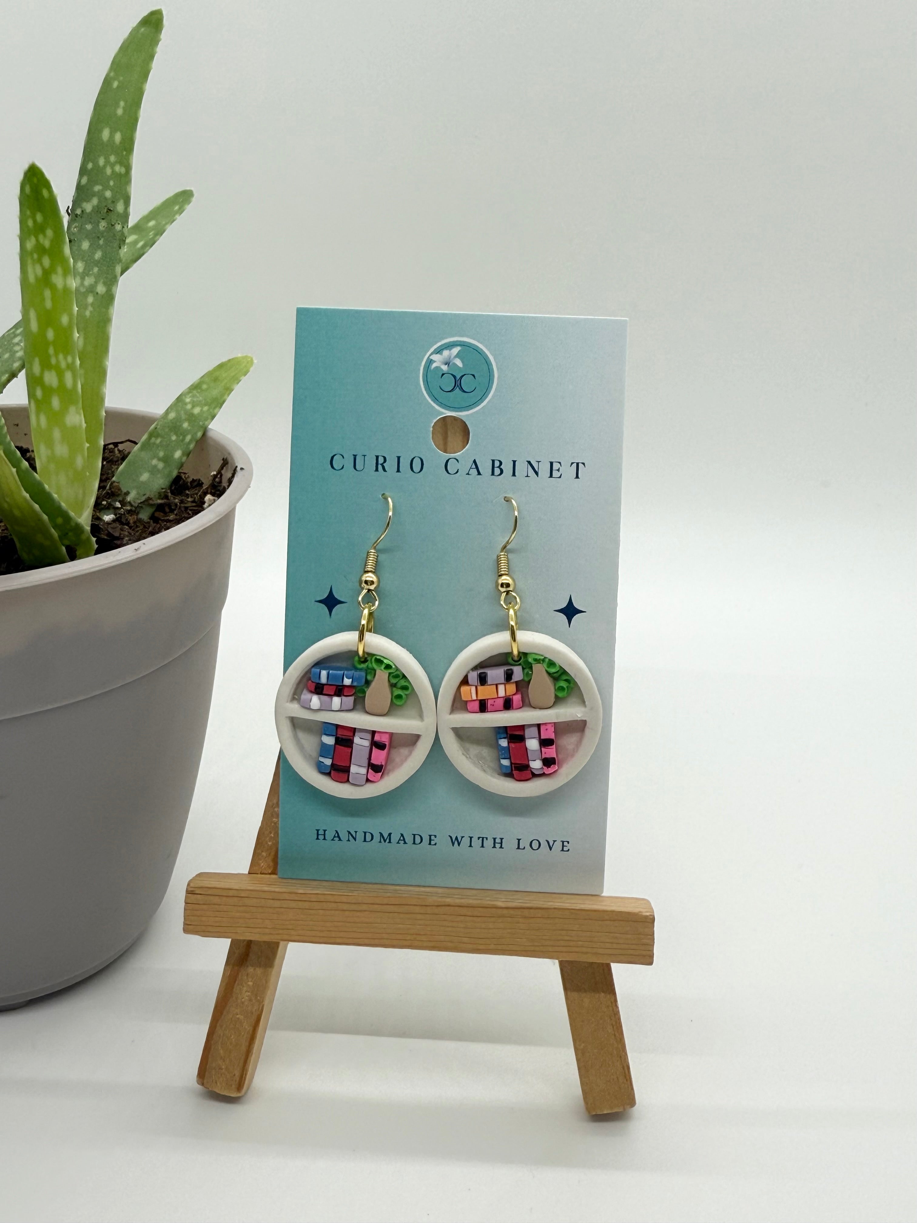 Bookshelf Earrings (Small Circle) - Polymer Clay Earrings