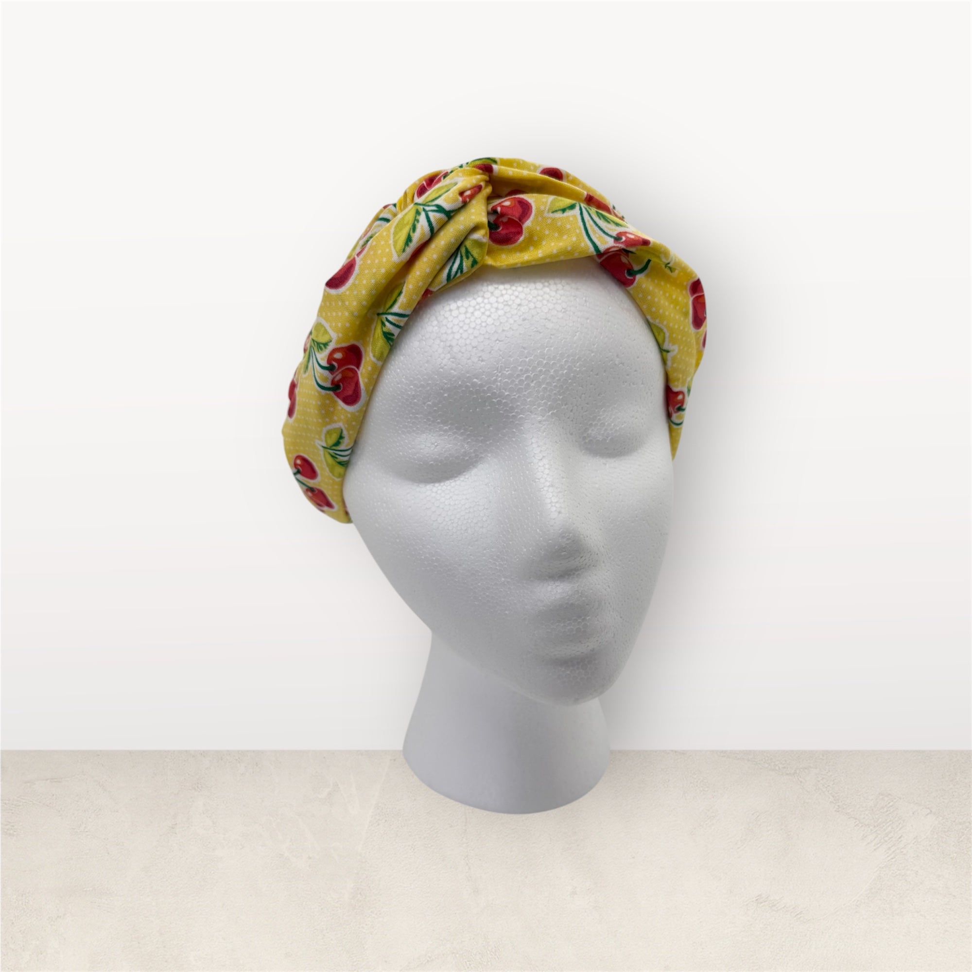 Cotton Twist Headband - Yellow With Cherries Pattern