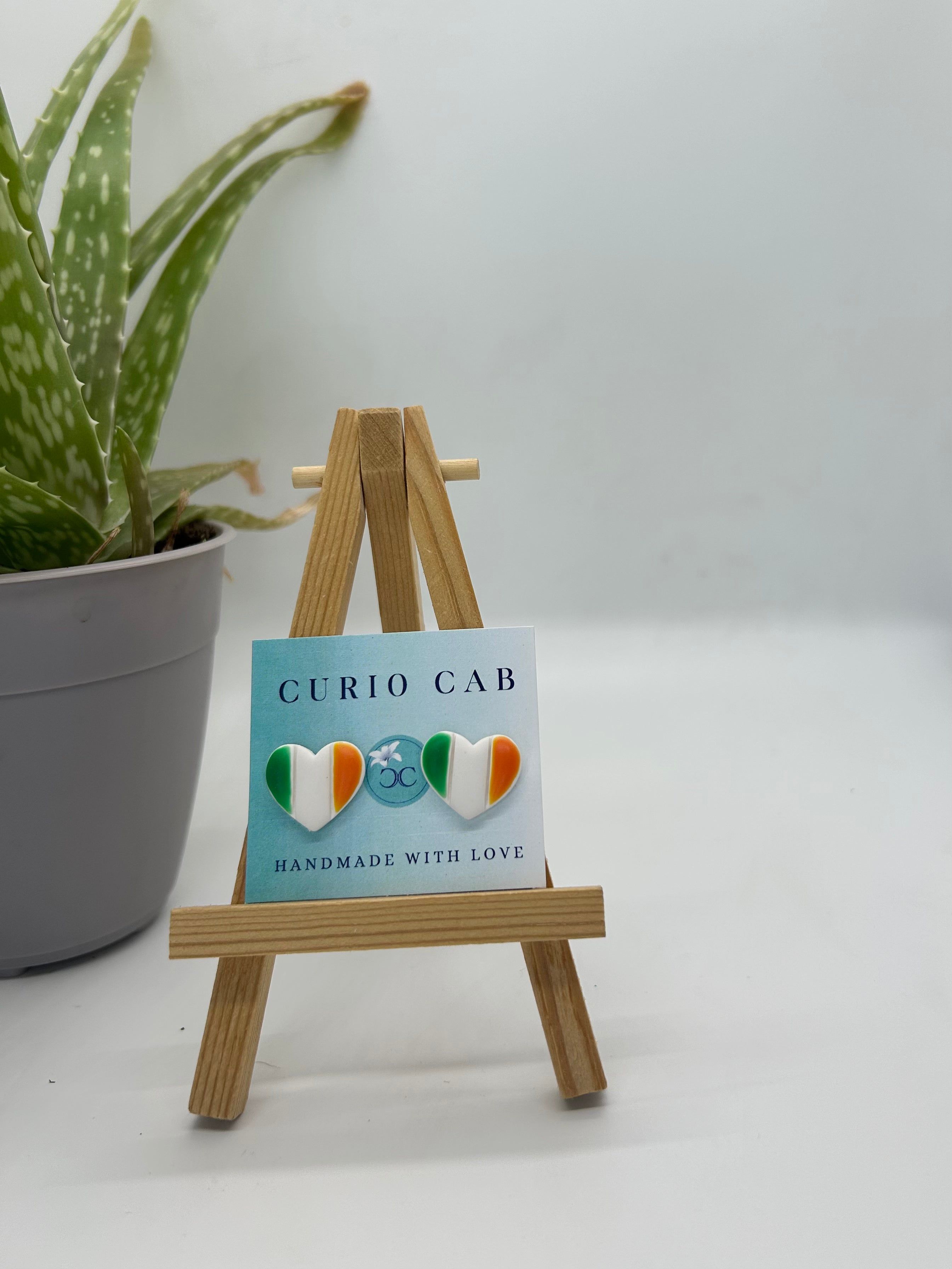 Irish Flag Hearts - Polymer Clay Studs