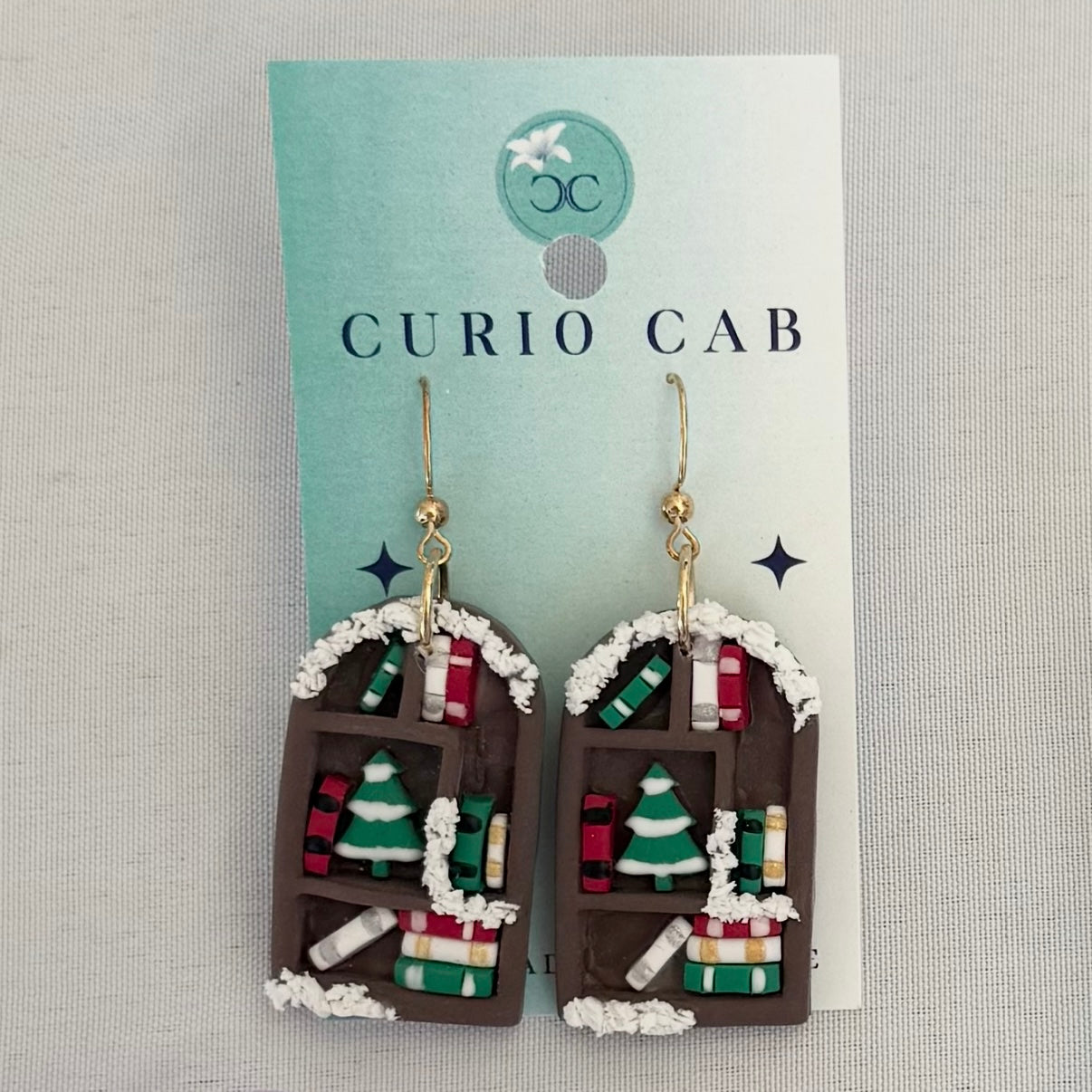 Winter Bookshelf Earrings (Large) - Polymer Clay Earrings