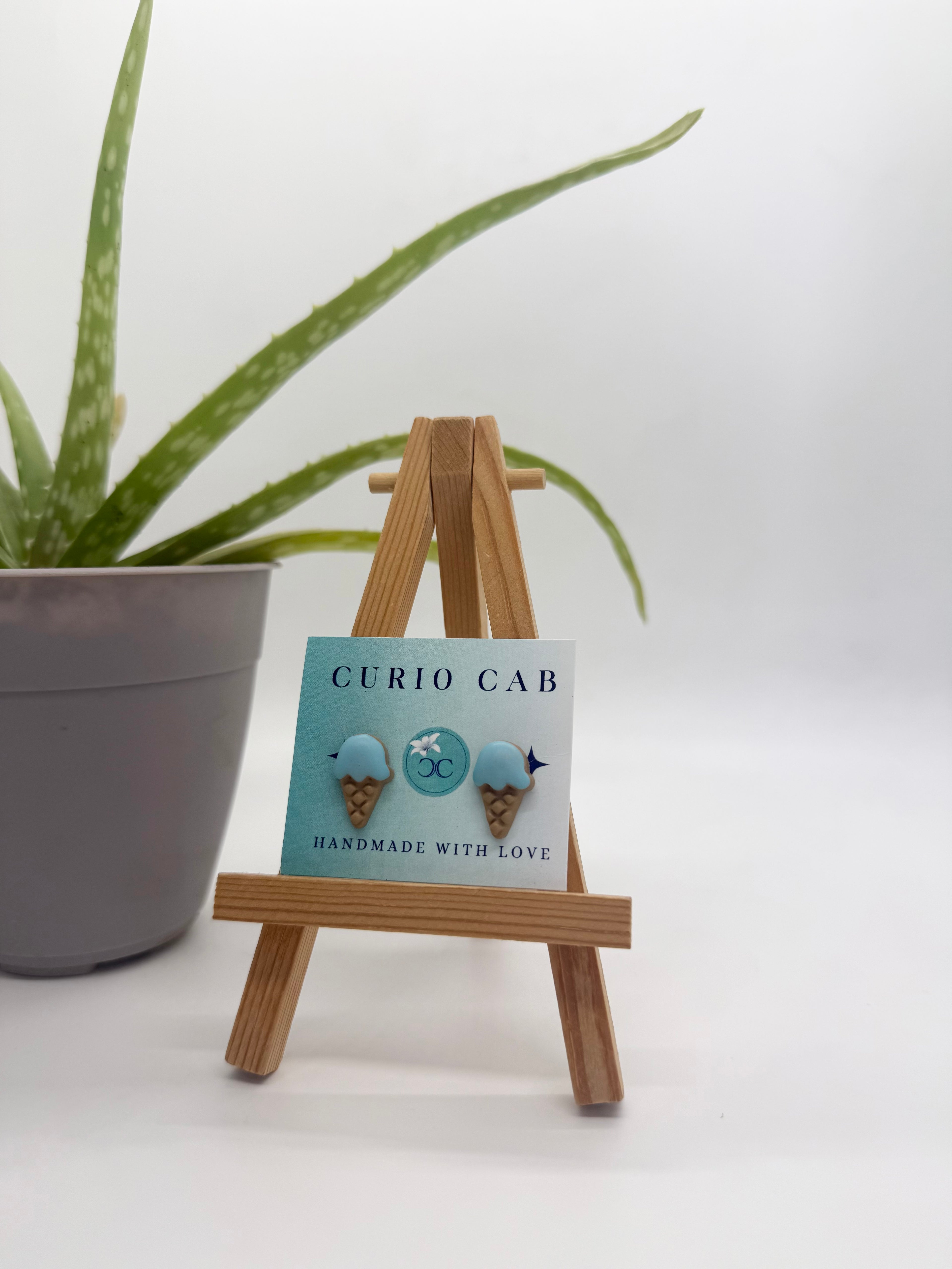 Blue Mini Ice Cream Cones - Polymer Clay Studs