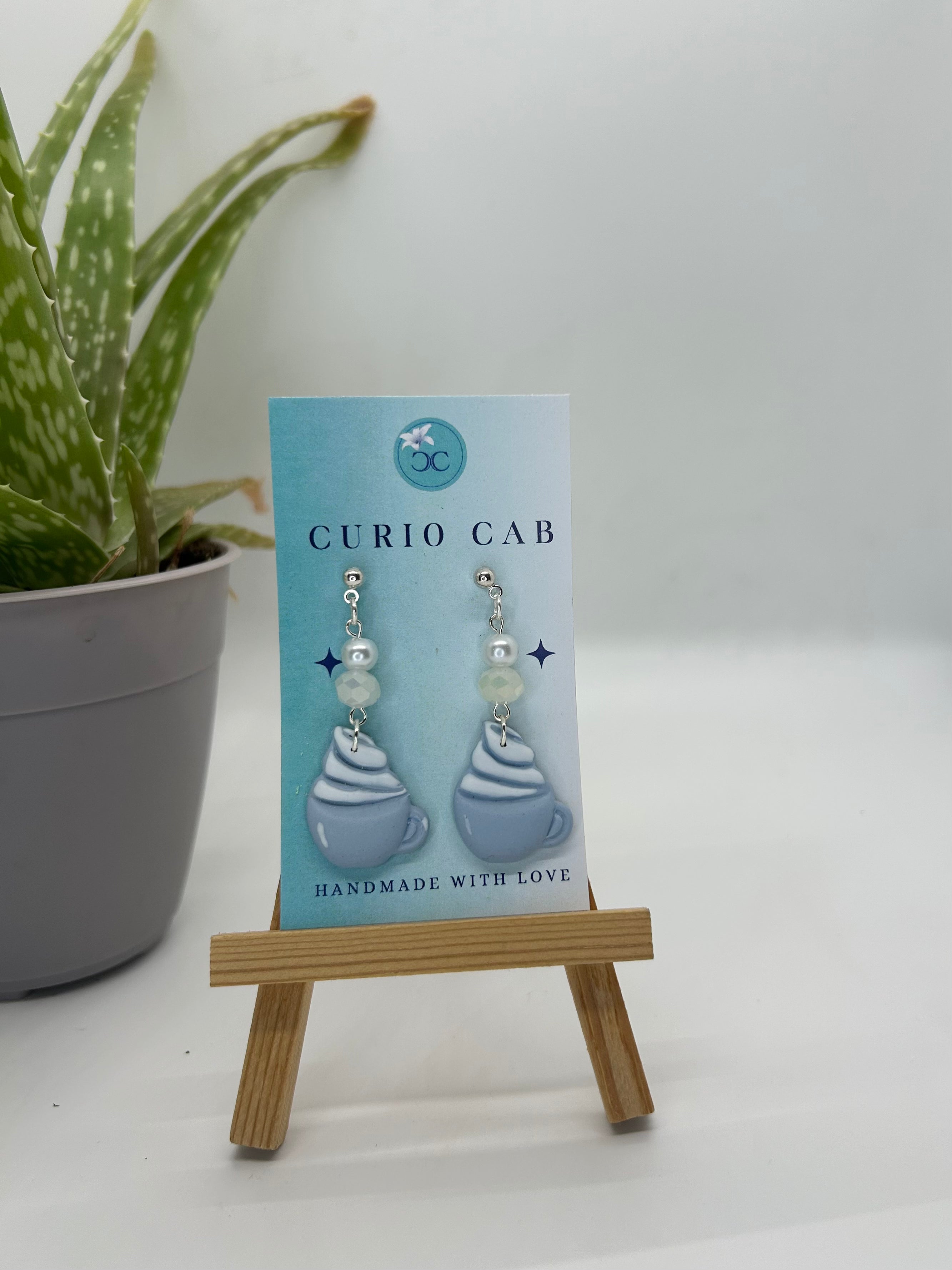 Blue Latte Mugs - Polymer Clay Earrings