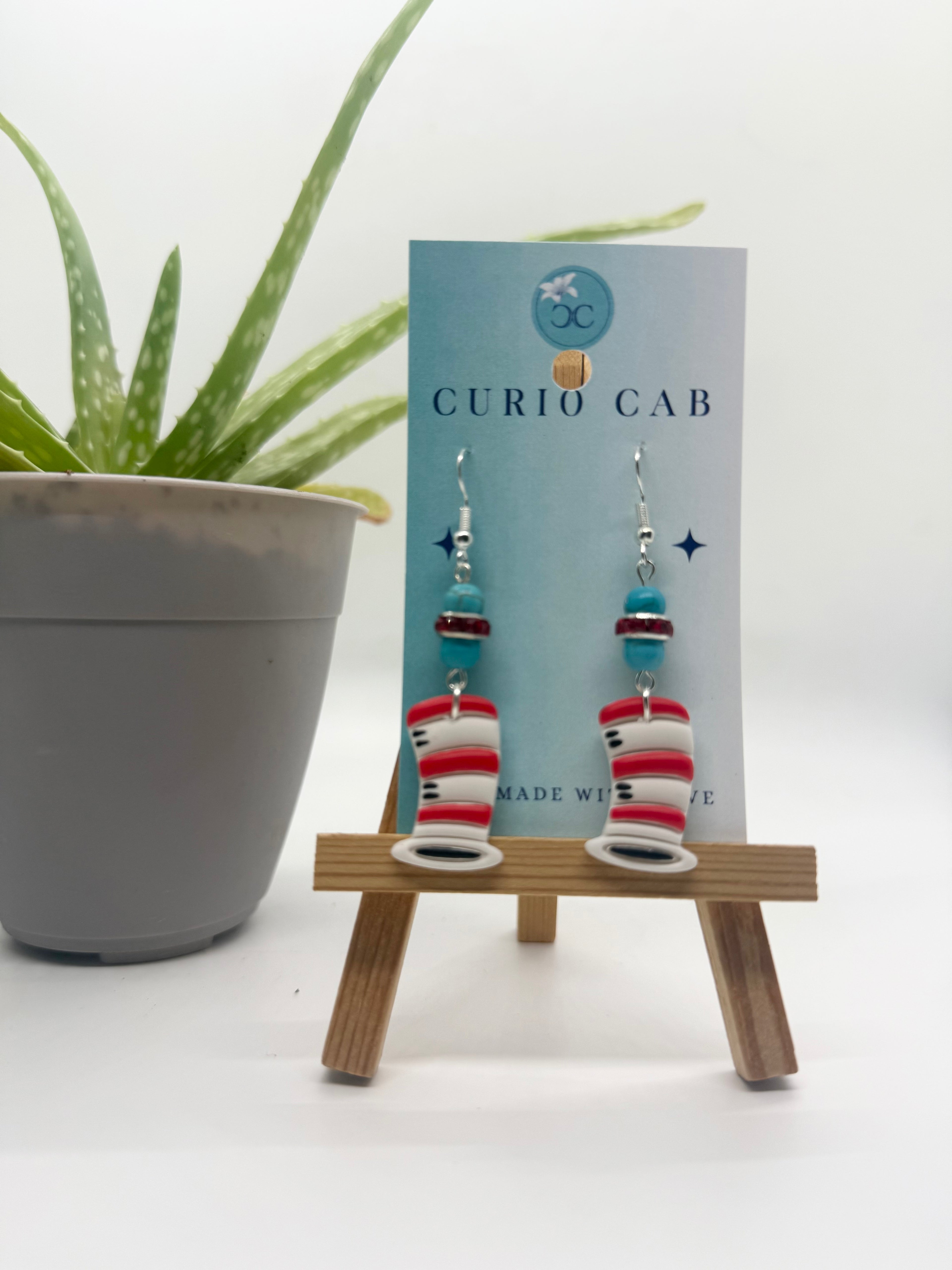 Story Time Hat Cat - Polymer Clay Earrings