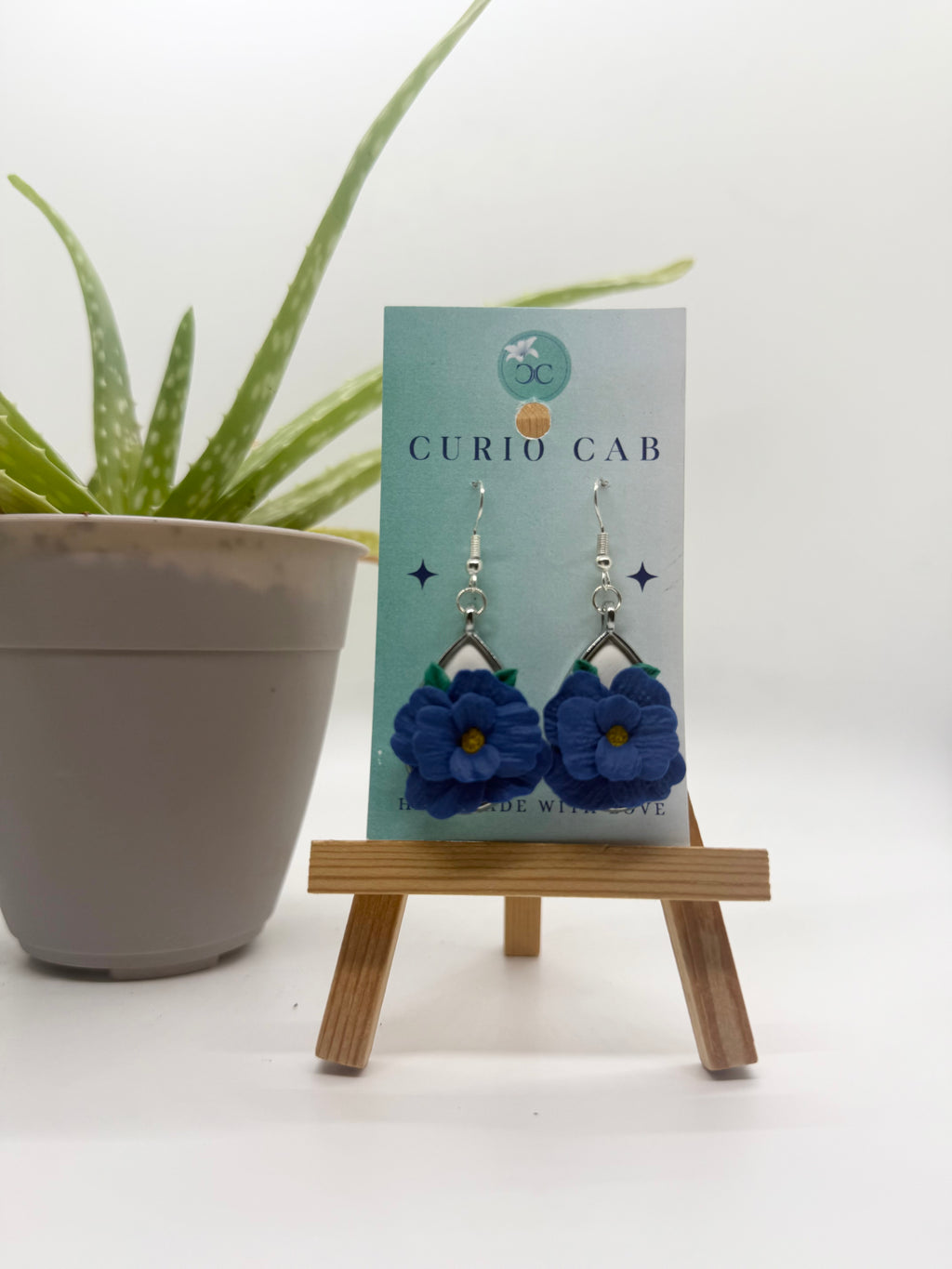 Blue Floral Frames - Polymer Clay Earrings
