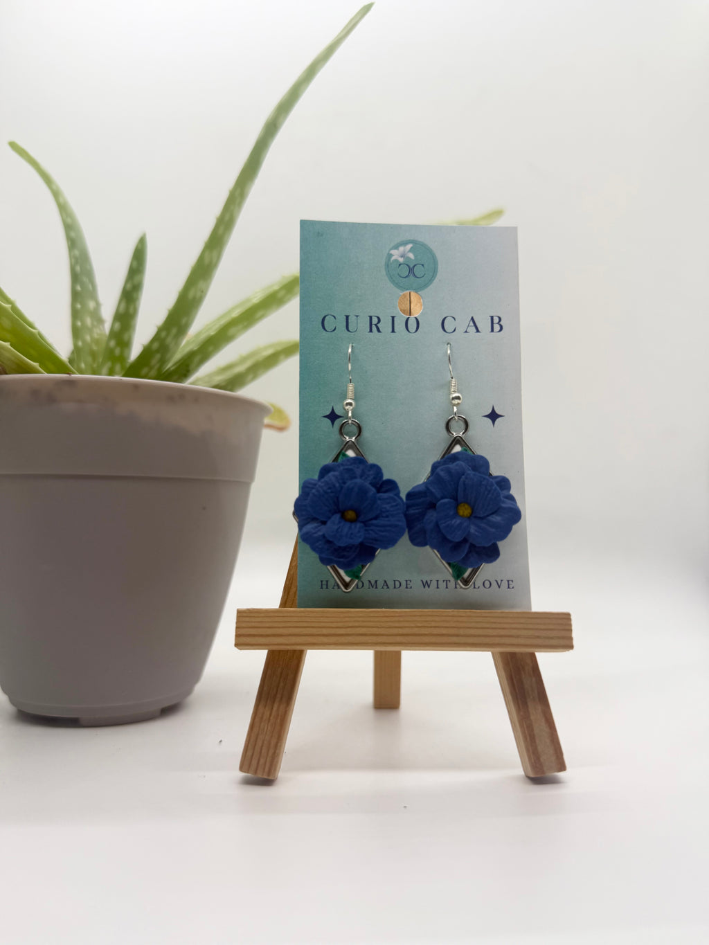 Blue Floral Frames - Polymer Clay Earrings