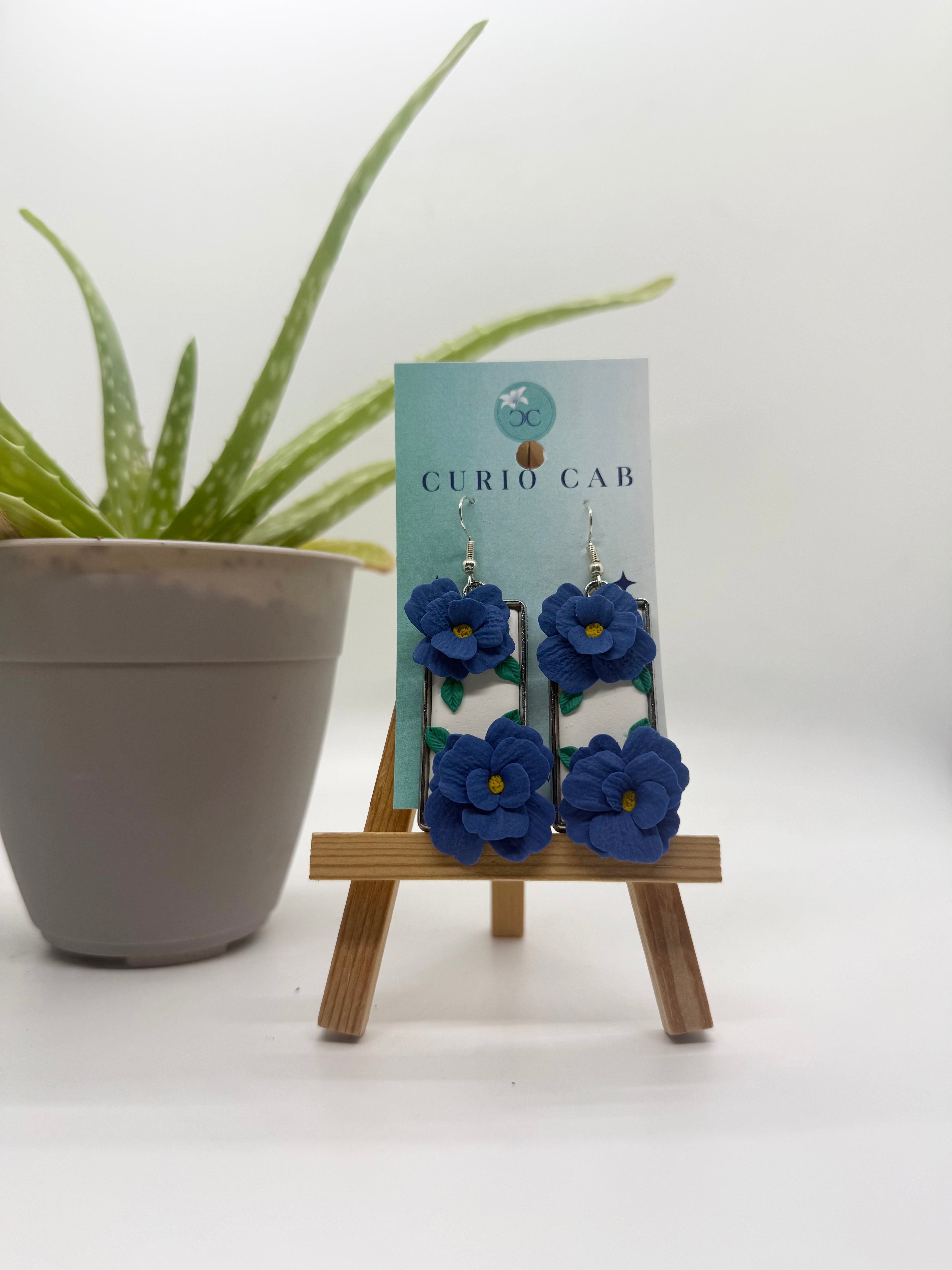 Blue Floral Frames - Polymer Clay Earrings