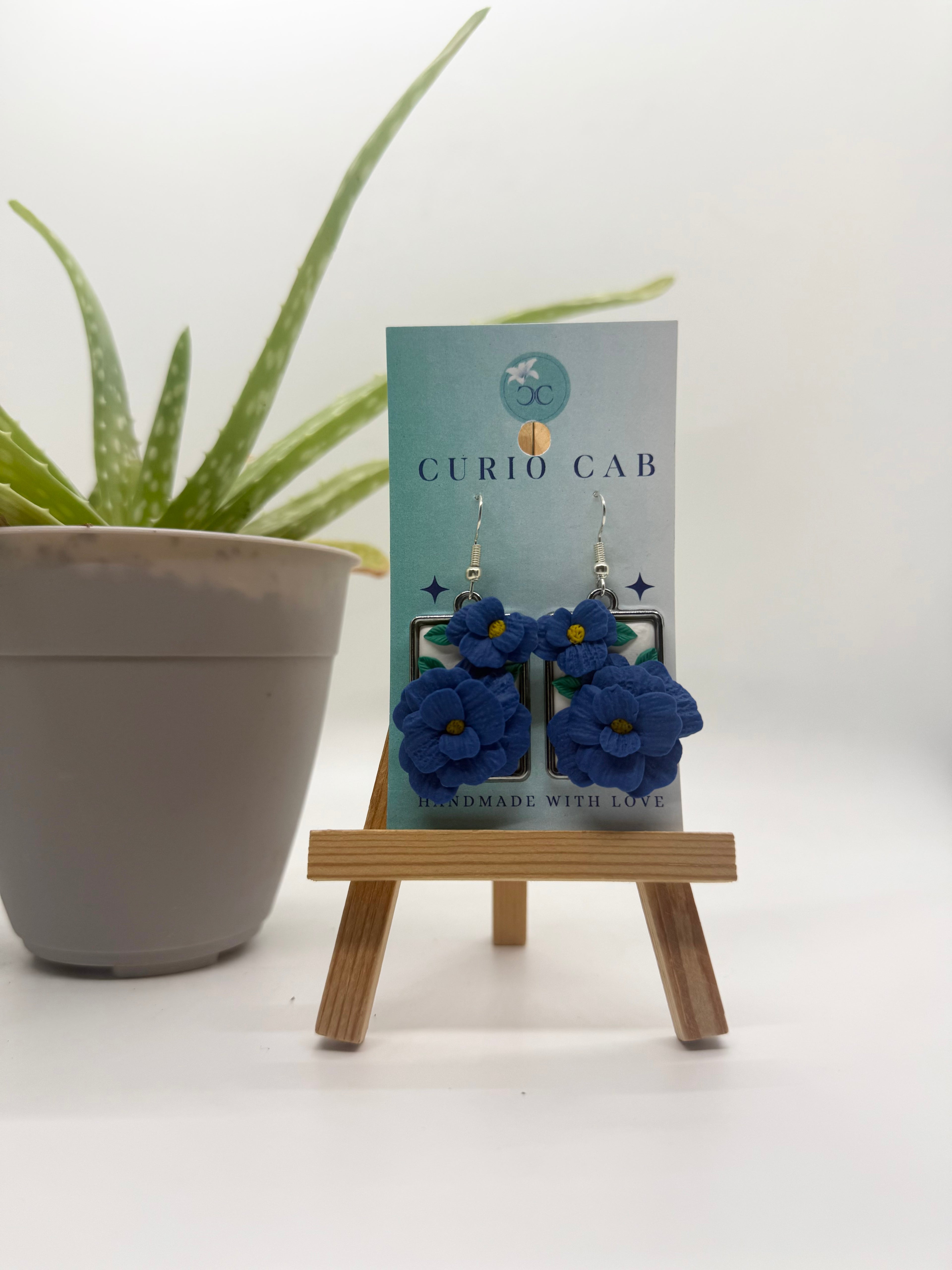 Blue Floral Frames - Polymer Clay Earrings