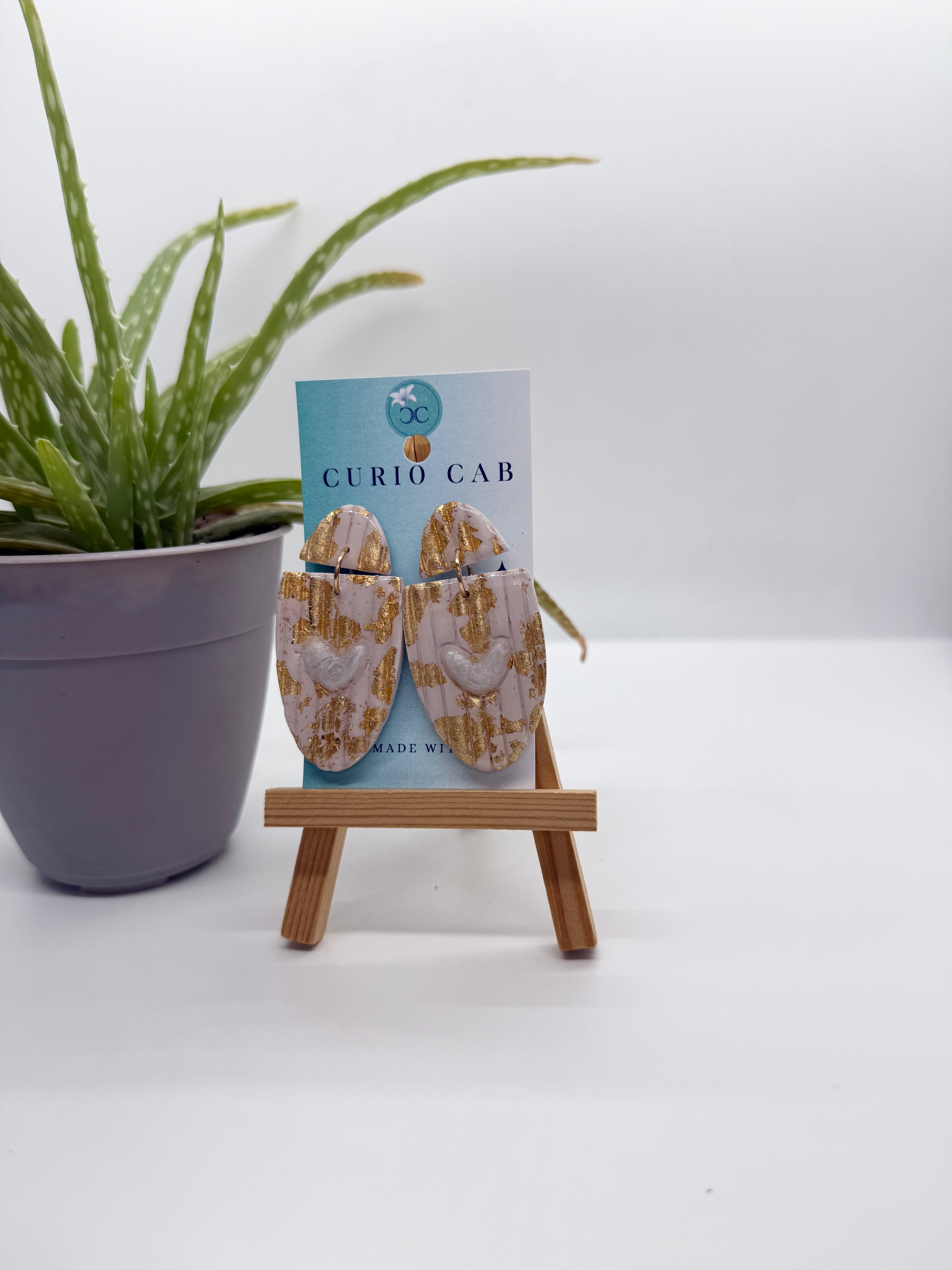 Gold Leaf Heart Panels - Polymer Clay Earrings