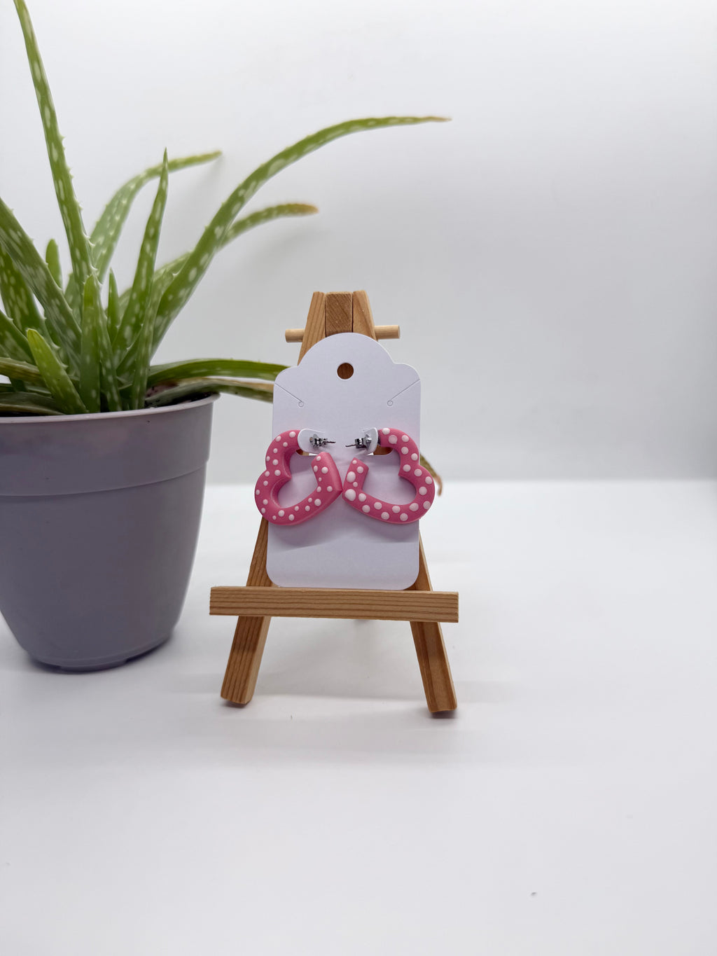 Polka-dot Heart Hoops - Polymer Clay Earrings