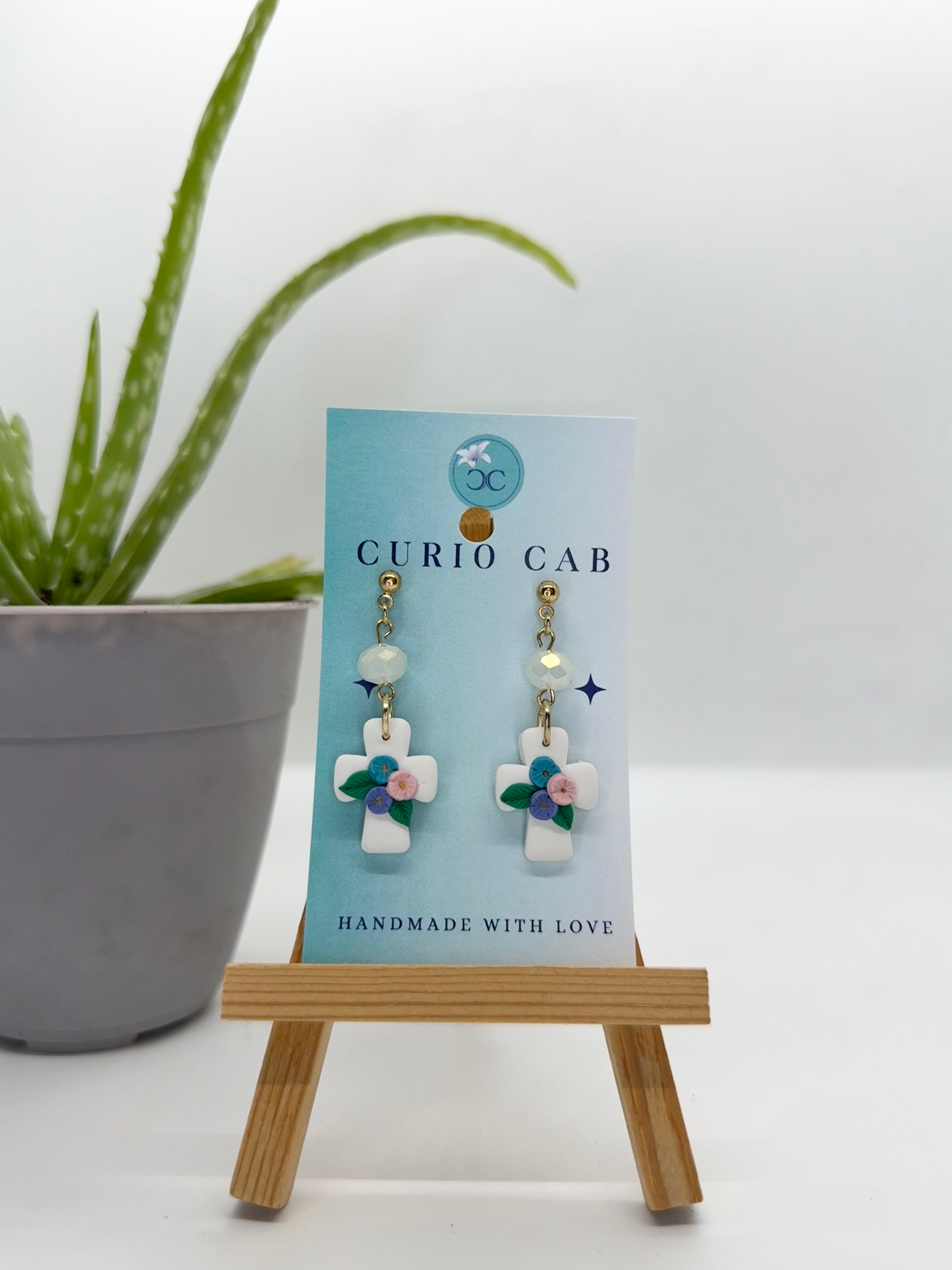 Floral Crosses - Polymer Clay Earrings