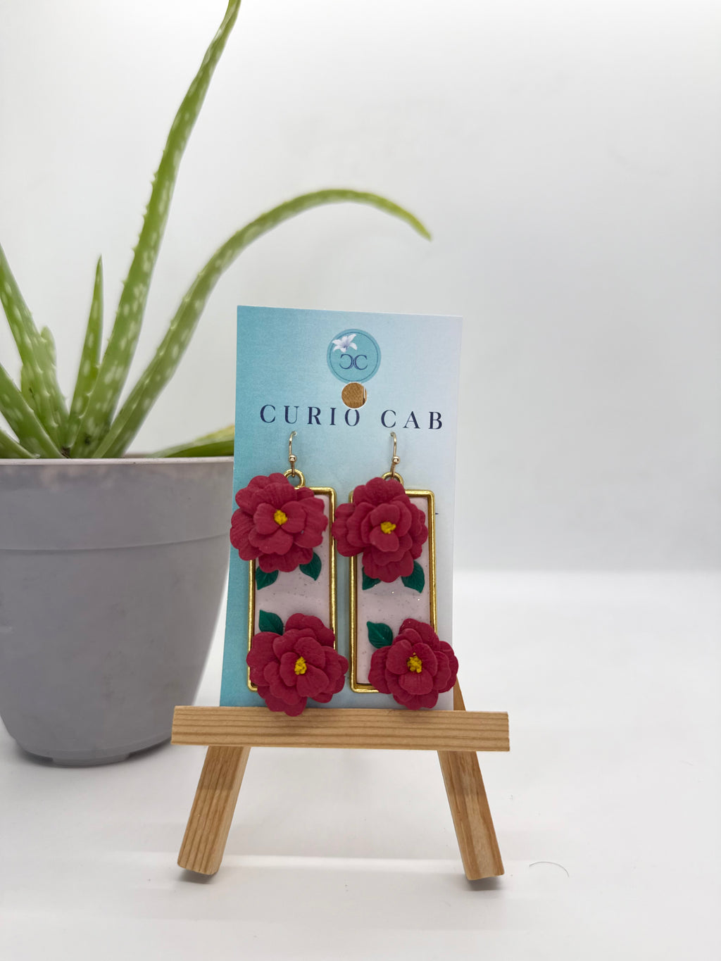 Red Floral Frames - Polymer Clay Earrings