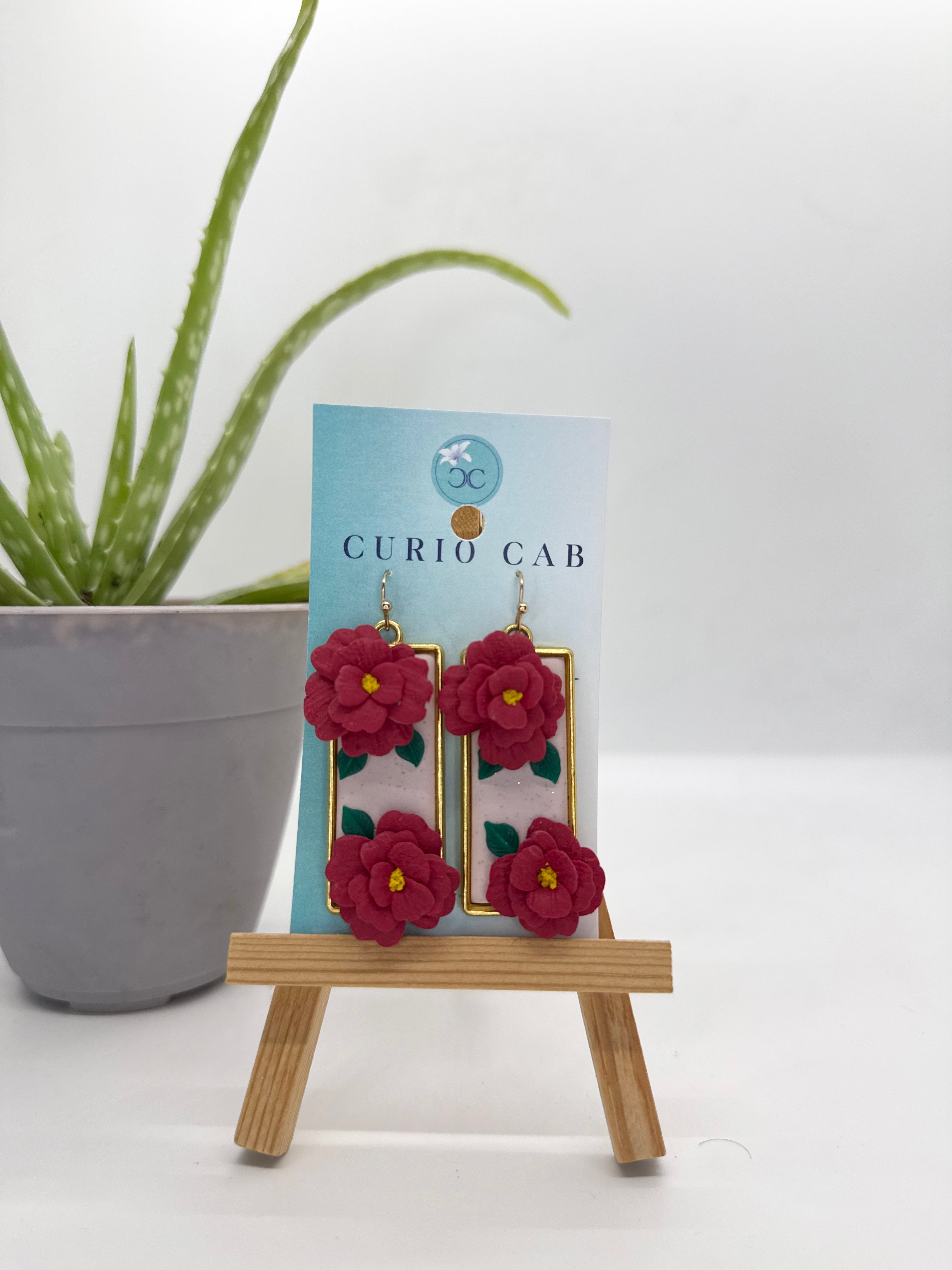 Red Floral Frames - Polymer Clay Earrings
