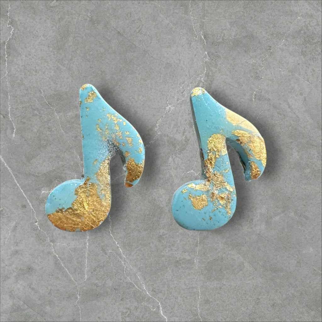 Gold Leaf Music Notes - Polymer Clay Studs