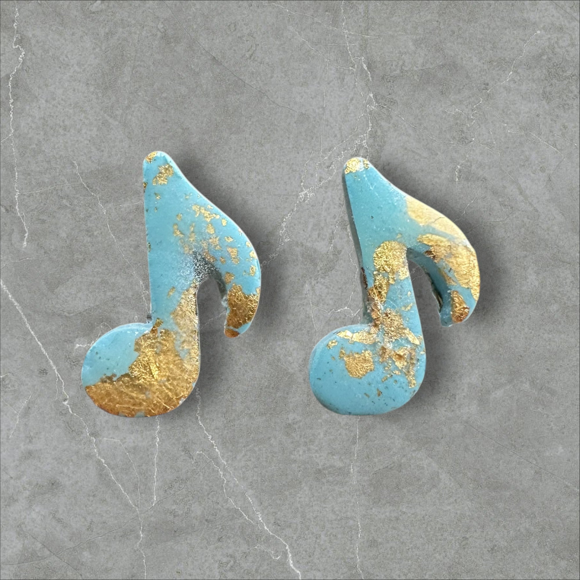 Gold Leaf Music Notes - Polymer Clay Studs
