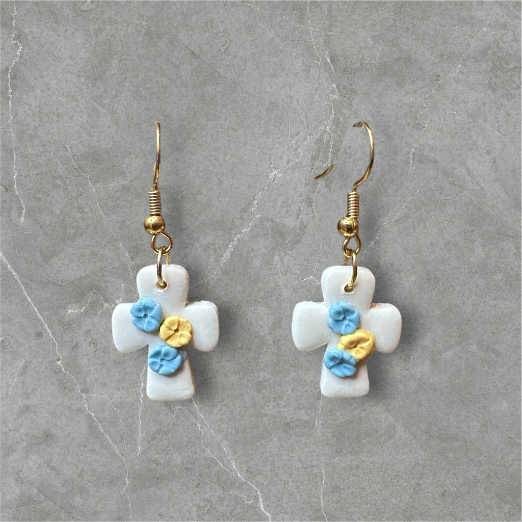 Floral Crosses - Polymer Clay Earrings