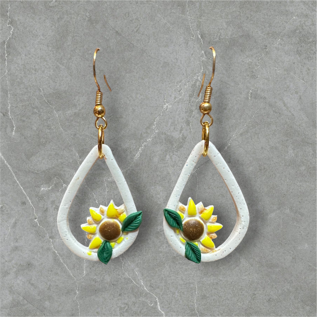 Sunflower Teardrops - Polymer Clay Earrings