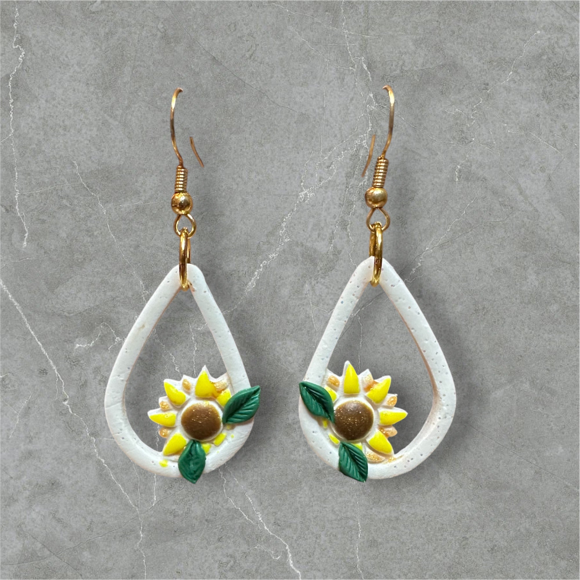 Sunflower Teardrops - Polymer Clay Earrings