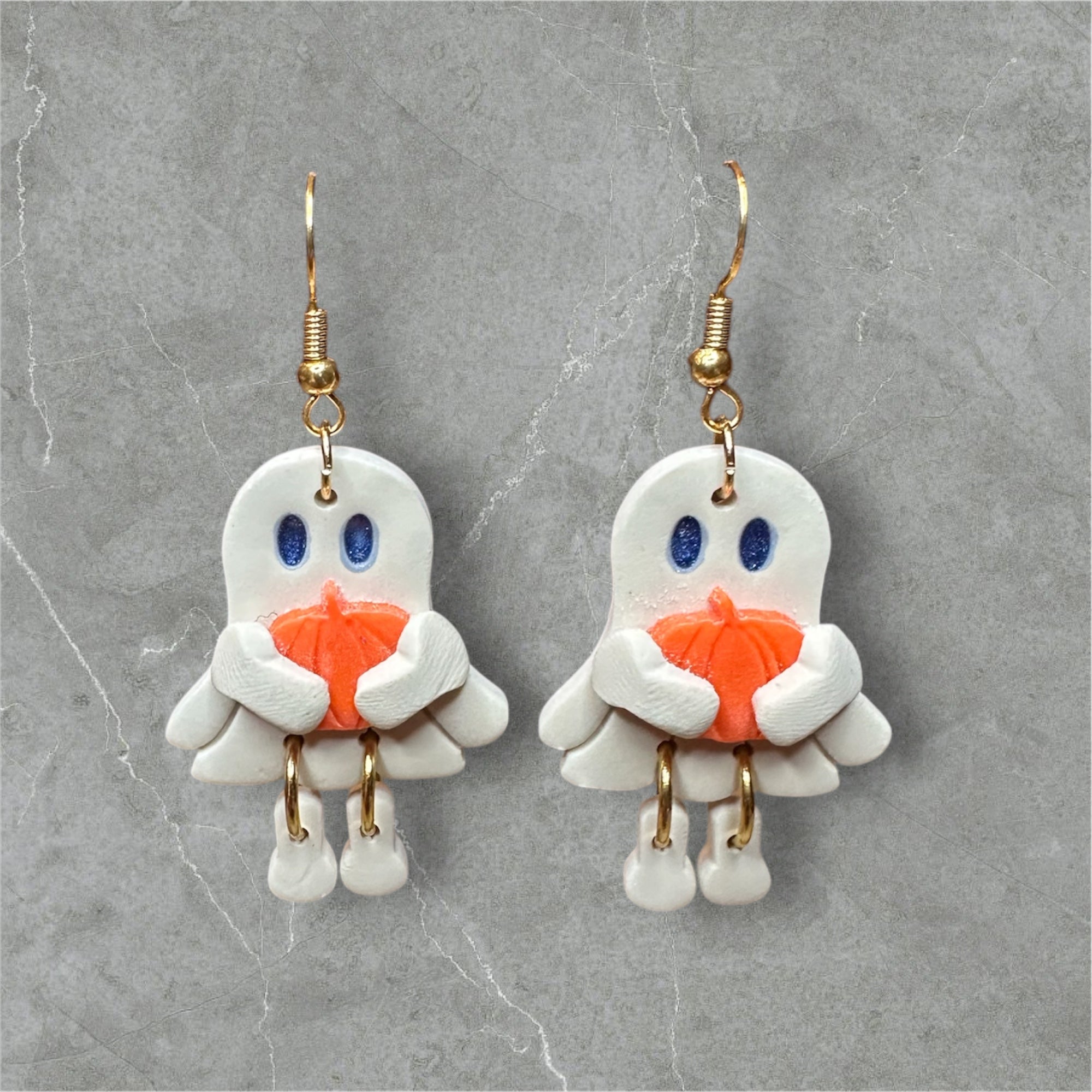 Footie Ghosts & Pumpkin - Polymer Clay Earrings