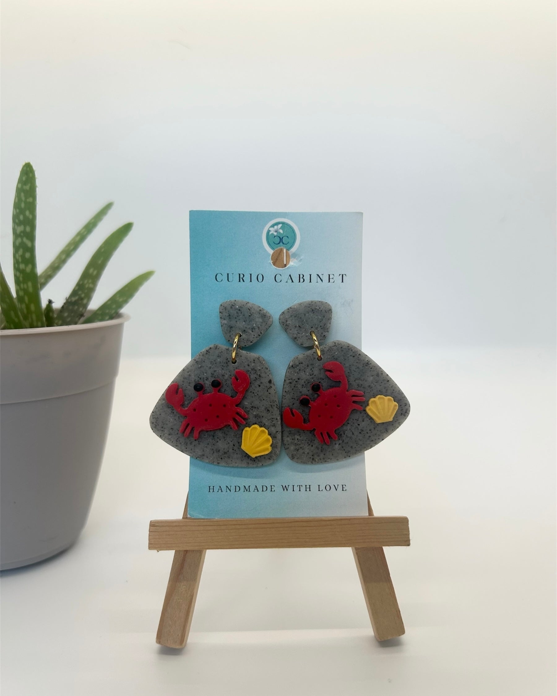 Red Crab on a Rock - Polymer Clay Earrings