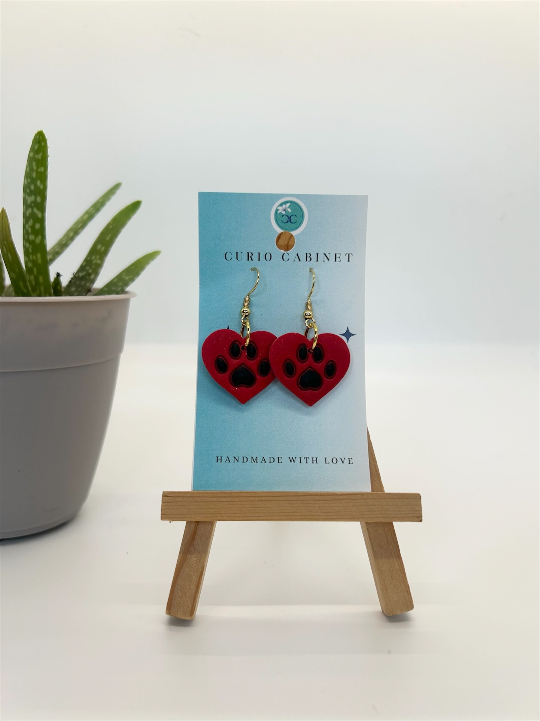 Paw Print Hearts - Polymer Clay Earrings